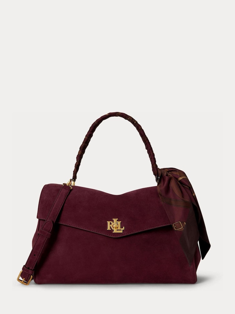 Lauren Ralph Lauren Red Farrah Soft Suede Scarf Detail Top Handle Bag - Image 1 of 5 Lauren Ralph Lauren Red Farrah Soft Suede Scarf Detail Top Handle Bag - Image 1 of 5