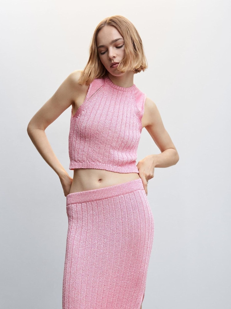 Mango Pink Ribbed Knit Top - Image 1 of 7 Mango Pink Ribbed Knit Top - Image 1 of 7