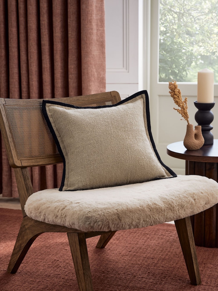 Natural Linen Blend Border Cushion - Image 1 of 4 Natural Linen Blend Border Cushion - Image 1 of 4
