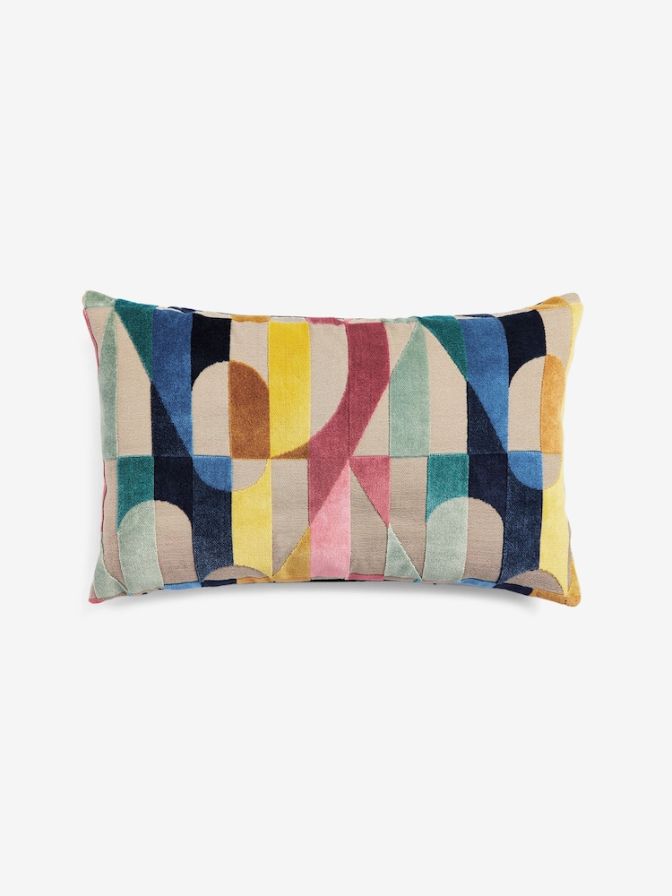 Multi 40 x 59cm Cut Velvet Jester Oblong Cushion - Image 1 of 4
