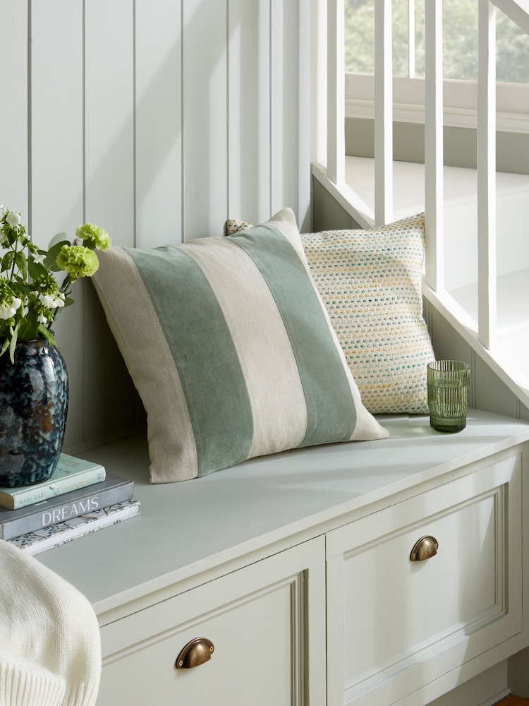 Duck Egg Blue Stripe 50 x 50cm Linford Velvet Cushion - Image 1 of 5