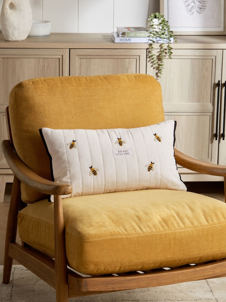 Ochre Yellow 50 x 30cm Embellished Bee Cushion - Image 1 of 5