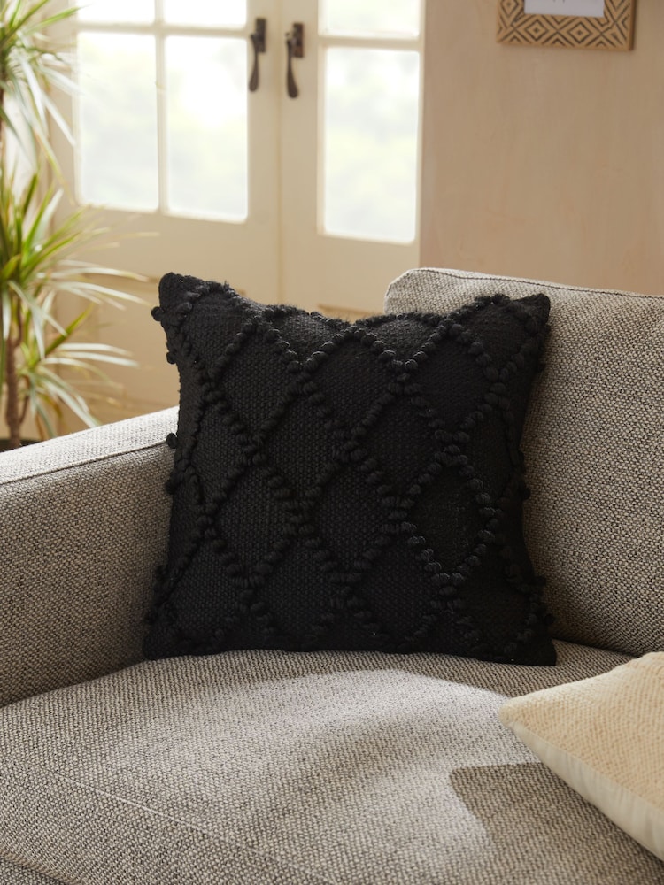 Black Chevron Bobble 43 x 43cm Cushion - Image 1 of 6