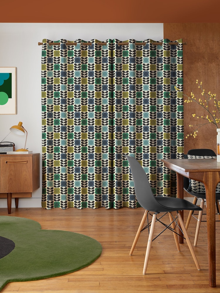 Orla Kiely Blue and Green Spot Flower Stem Made to Measure Curtains - Image 2 of 9