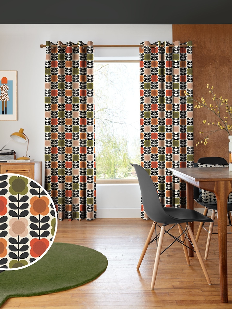 Orla Kiely Tomato and Pink Spot Flower Stem Made to Measure 100% Cotton Curtains - Image 1 of 9