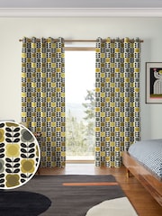 Orla Kiely Yellow and Grey Spot Flower Stem Made to Measure 100% Cotton Curtains - Image 1 of 9