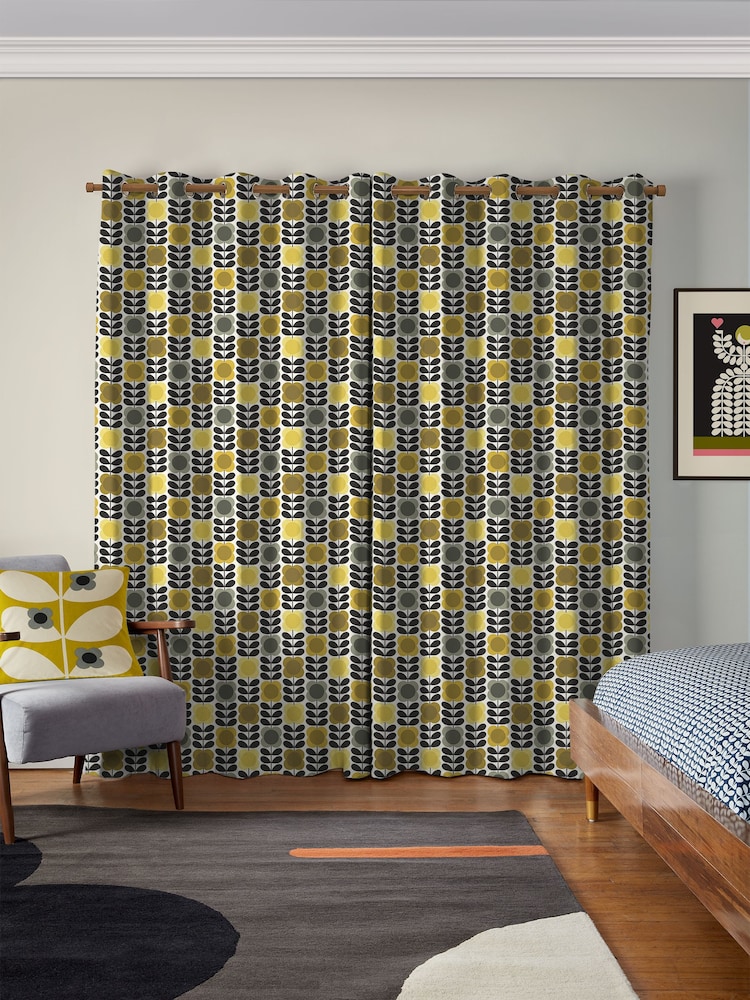 Orla Kiely Yellow and Grey Spot Flower Stem Made to Measure 100% Cotton Curtains - Image 2 of 9