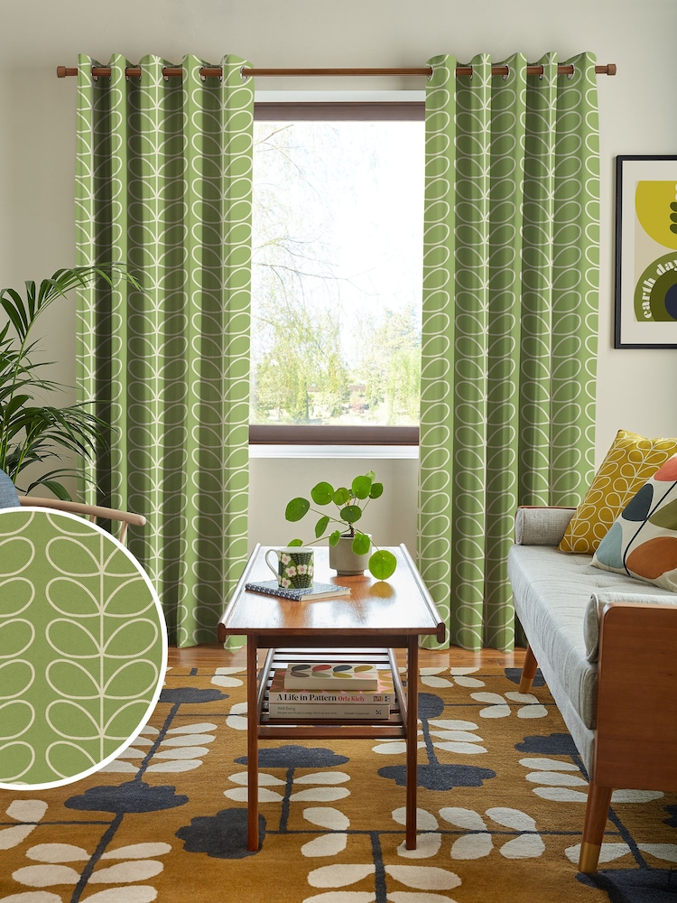Orla Kiely Chalky Green Jumbo Linear Stem Made to Measure 100% Cotton Curtains - Image 1 of 9