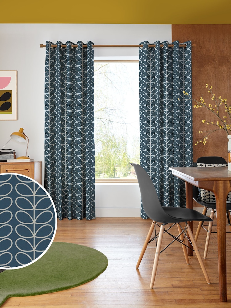 Orla Kiely Marine Jumbo Linear Stem Made to Measure 100% Cotton Curtains - Image 1 of 9