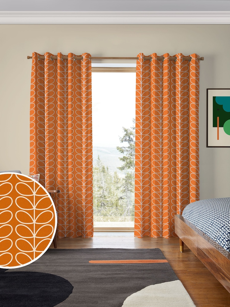 Orla Kiely Persimmon Jumbo Linear Stem Made to Measure 100% Cotton Curtains - Image 1 of 9