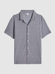Reiss Navy/White Pitcher Slim Fit Terrycloth Cuban Collar Shirt - Image 2 of 5