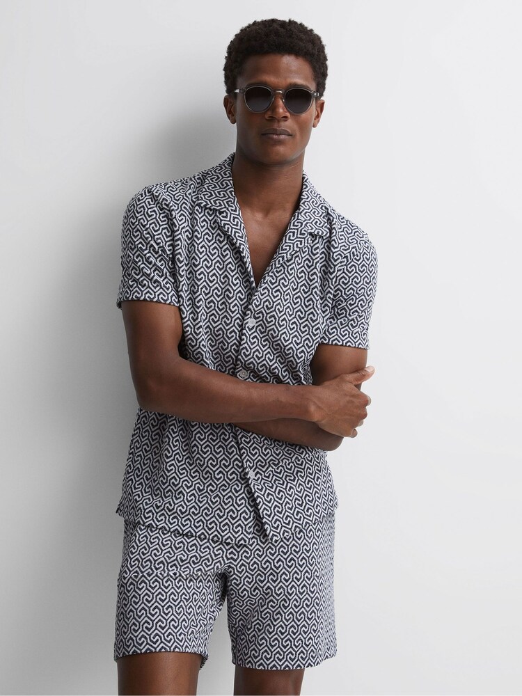 Reiss Navy/White Pitcher Slim Fit Terrycloth Cuban Collar Shirt - Image 5 of 5 Reiss Navy/White Pitcher Slim Fit Terrycloth Cuban Collar Shirt - Image 5 of 5