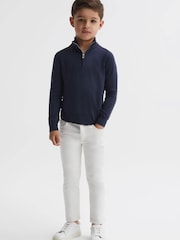 Reiss Eclipse Blue Blackhall Senior Zip-Neck Merino Wool Jumper - Image 1 of 6