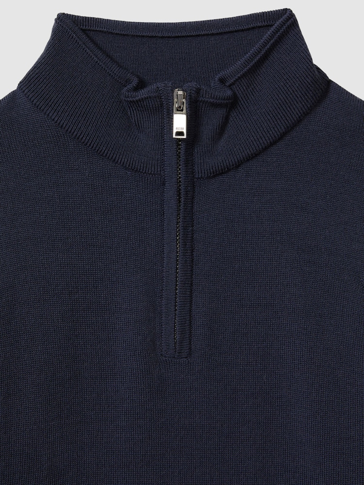 Reiss Eclipse Blue Blackhall Senior Zip-Neck Merino Wool Jumper - Image 2 of 6