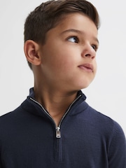 Reiss Eclipse Blue Blackhall Senior Zip-Neck Merino Wool Jumper - Image 5 of 6