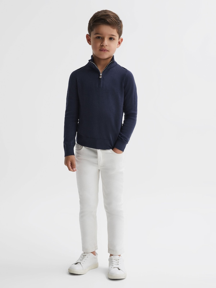 Reiss Eclipse Blue Blackhall Senior Zip-Neck Merino Wool Jumper - Image 6 of 6
