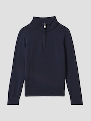 Reiss Eclipse Blue Blackhall Junior Merino Wool Zip-Neck Jumper - Image 2 of 6