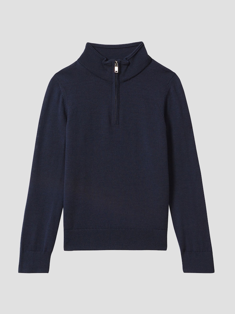 Reiss Eclipse Blue Blackhall Junior Merino Wool Zip-Neck Jumper - Image 2 of 6