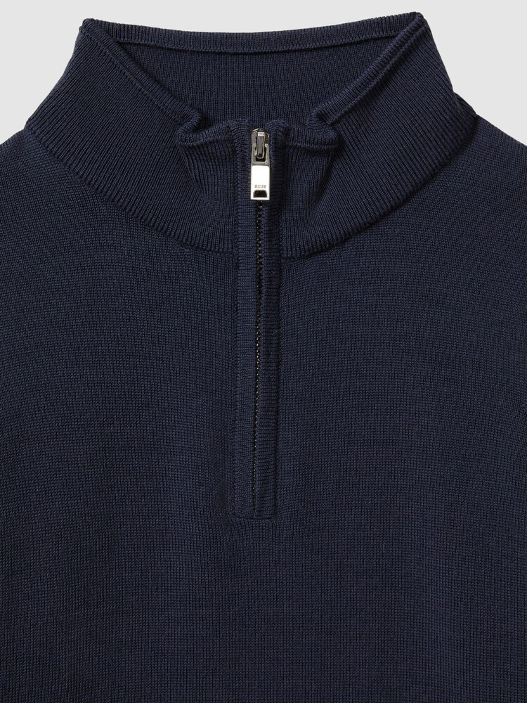 Reiss Eclipse Blue Blackhall Junior Merino Wool Zip-Neck Jumper - Image 6 of 6