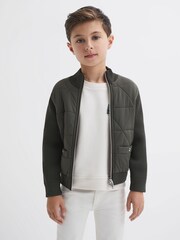 Reiss Forest Green Amos Senior Hybrid Zip-Through Quilted jacket - Image 1 of 6