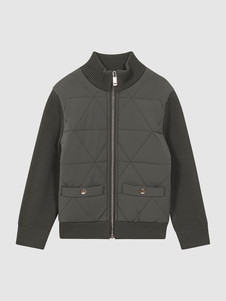 Reiss Forest Green Amos Senior Hybrid Zip-Through Quilted jacket - Image 2 of 6