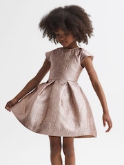Reiss Gold Nia 4-9 yrs Metallic Cap Sleeve Dress - Image 1 of 5