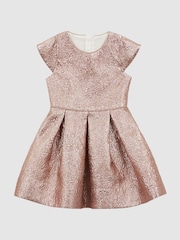 Reiss Gold Nia 4-9 yrs Metallic Cap Sleeve Dress - Image 2 of 5