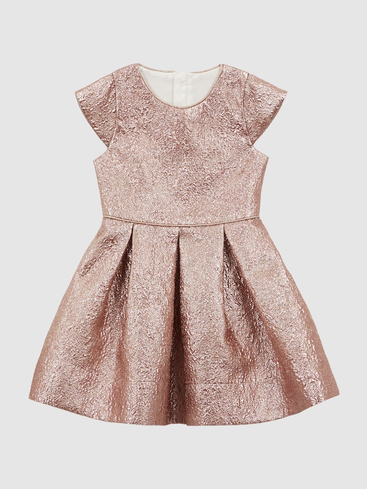 Reiss Gold Nia 4-9 yrs Metallic Cap Sleeve Dress - Image 2 of 5
