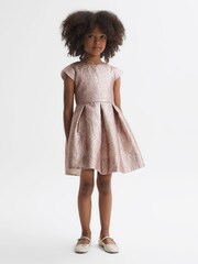 Reiss Gold Nia 4-9 yrs Metallic Cap Sleeve Dress - Image 3 of 5
