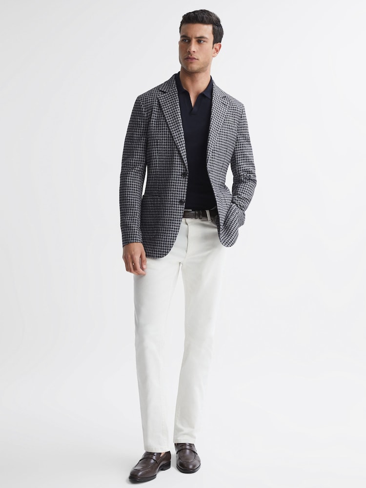 Reiss Navy Lite Slim Fit Wool Blend Dogtooth Blazer - Image 1 of 6