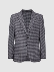 Reiss Navy Lite Slim Fit Wool Blend Dogtooth Blazer - Image 2 of 6
