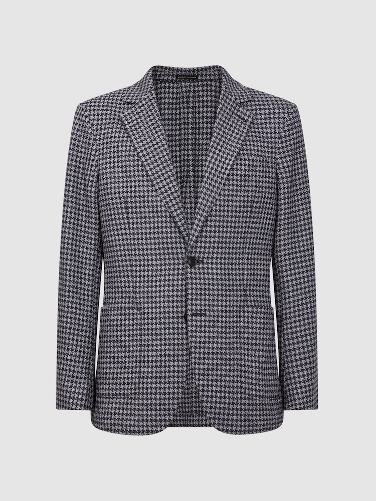 Reiss Navy Lite Slim Fit Wool Blend Dogtooth Blazer - Image 2 of 6