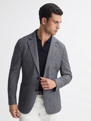 Reiss Navy Lite Slim Fit Wool Blend Dogtooth Blazer - Image 3 of 6
