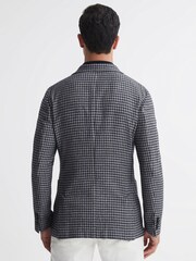 Reiss Navy Lite Slim Fit Wool Blend Dogtooth Blazer - Image 4 of 6