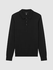 Reiss Black Trafford Merino Wool Polo Shirt - Image 2 of 7