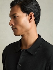 Reiss Black Trafford Merino Wool Polo Shirt - Image 4 of 7