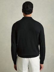 Reiss Black Trafford Merino Wool Polo Shirt - Image 5 of 7