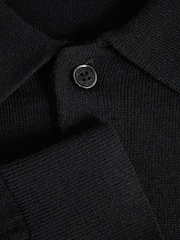 Reiss Black Trafford Merino Wool Polo Shirt - Image 6 of 7
