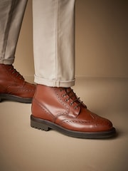 Tan Brown Leather Sanders for Next Cleated Brogue Boots - Image 1 of 7