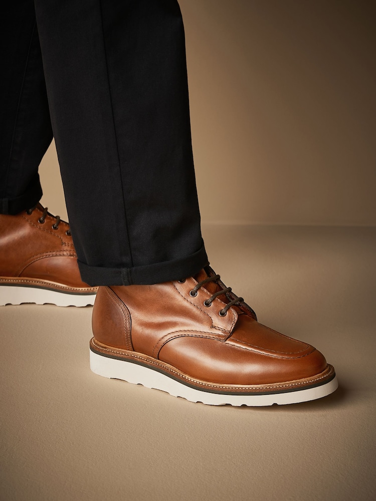 Tan Brown Leather Sanders for Next Apron Wedge Boots - Image 1 of 9