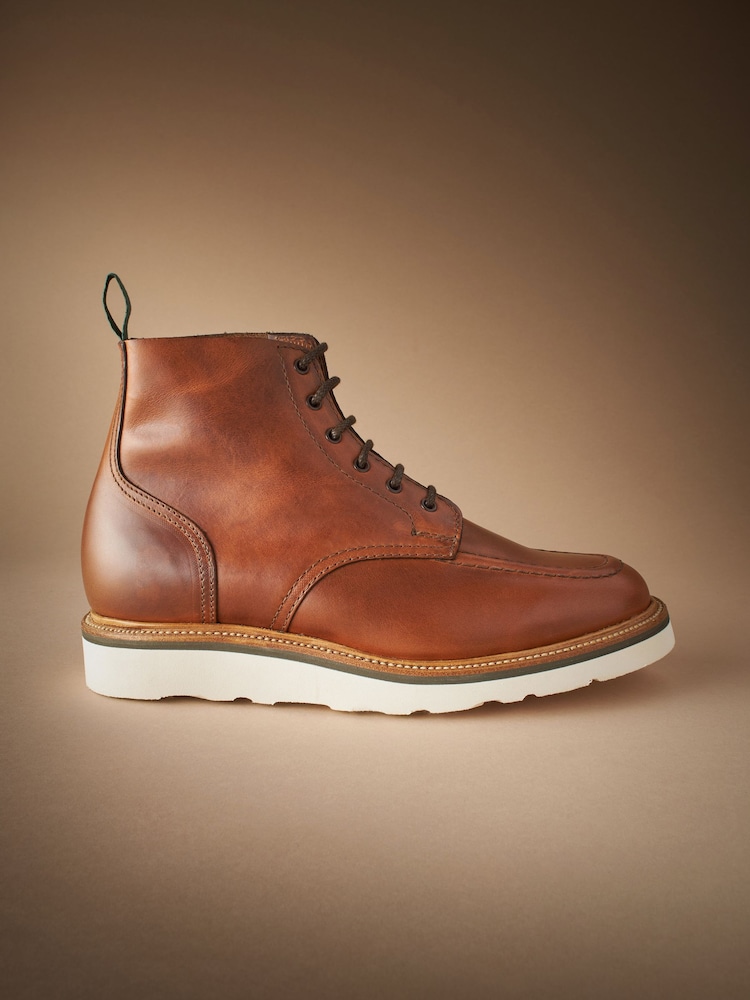 Tan Brown Leather Sanders for Next Apron Wedge Boots - Image 3 of 9
