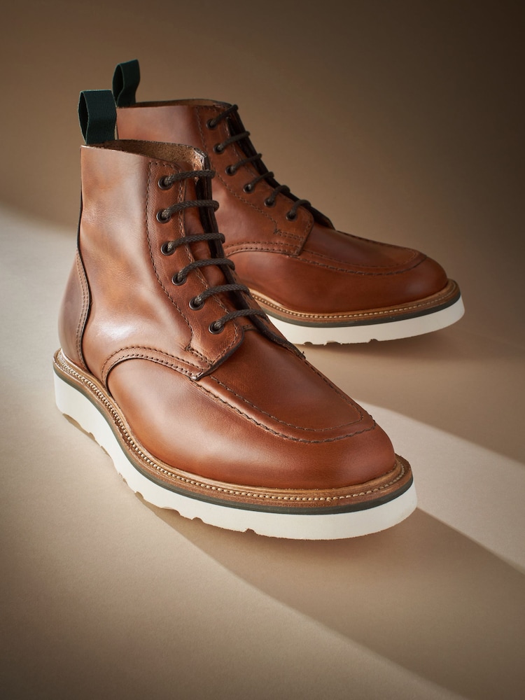 Tan Brown Leather Sanders for Next Apron Wedge Boots - Image 4 of 9