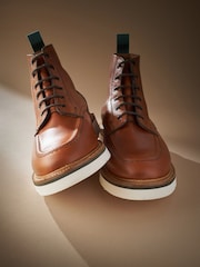 Tan Brown Leather Sanders for Next Apron Wedge Boots - Image 5 of 9