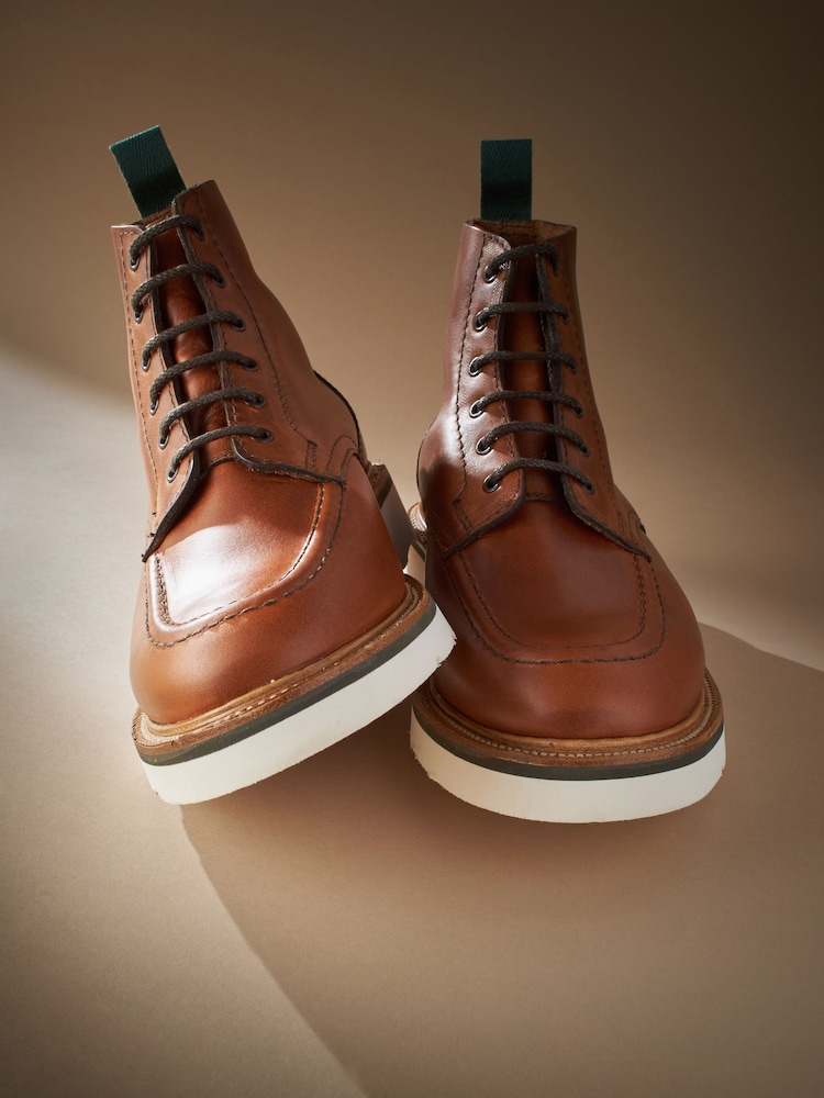 Tan Brown Leather Sanders for Next Apron Wedge Boots - Image 5 of 9