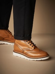 Tan Brown Leather Sanders for Next Brogue Wedge Boots - Image 1 of 7