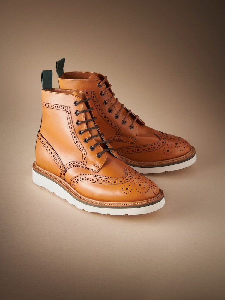 Tan Brown Leather Sanders for Next Brogue Wedge Boots - Image 2 of 7