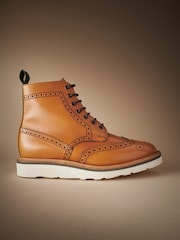 Tan Brown Leather Sanders for Next Brogue Wedge Boots - Image 3 of 7