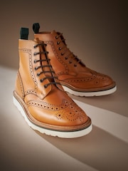 Tan Brown Leather Sanders for Next Brogue Wedge Boots - Image 4 of 7