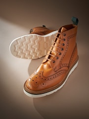 Tan Brown Leather Sanders for Next Brogue Wedge Boots - Image 5 of 7