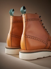 Tan Brown Leather Sanders for Next Brogue Wedge Boots - Image 6 of 7
